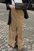 Vintage Suede Brown High Waist Split Midi Skirt image 4