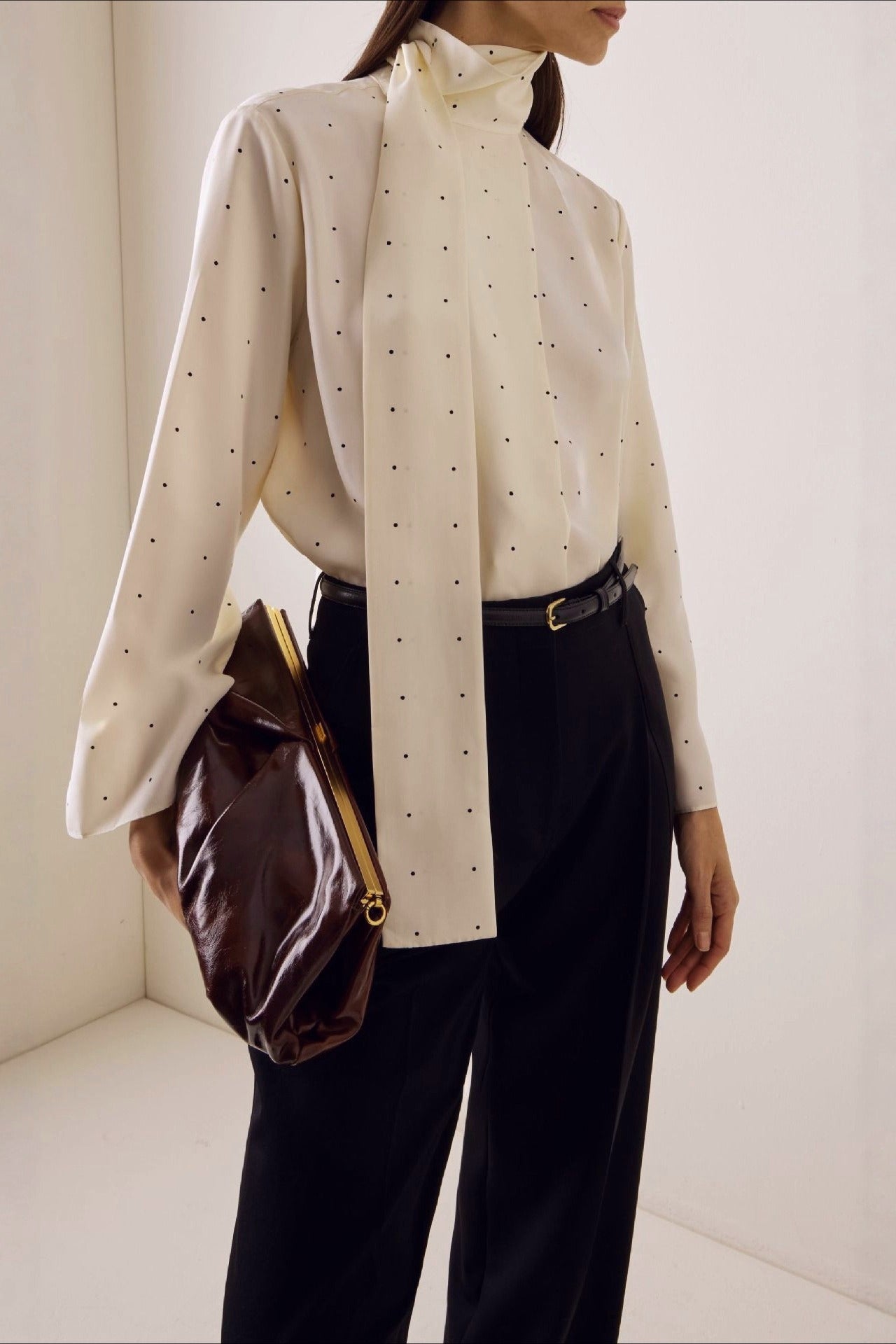Ribbon Polka Dot Loose Commuter Blouse image 5