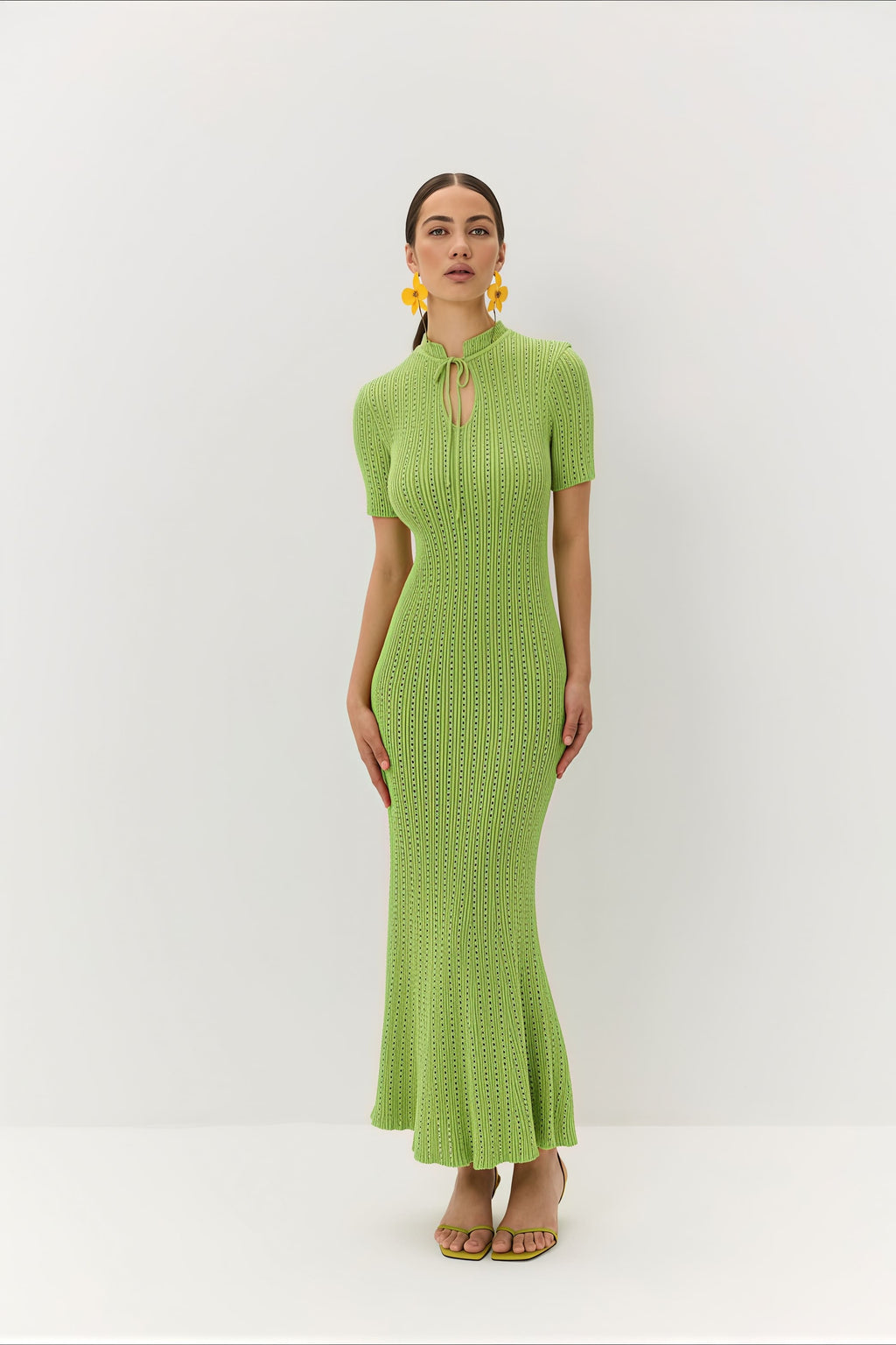 Candy Color Round Neck Short Sleeve Bodycon Knitted Maxi Dress image 6