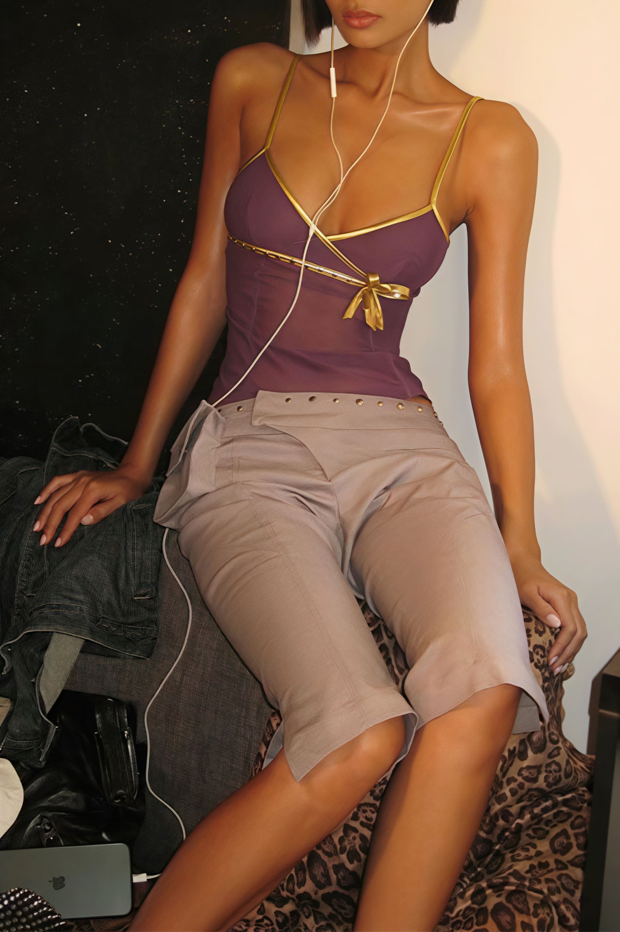 Sexy Solid Slim Stylish Sheer Bow Purple Cami Top image 4