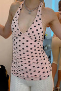 V Neck Halter Polka Dot Blouse image 1