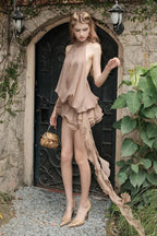 Halter Flowy Asymmetrical Backless Mini Dress image 6