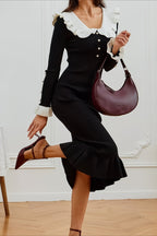 Contrast Ruffled Slim French Knit Sweater Dress image 3