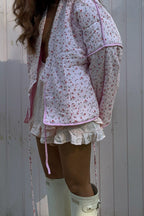 Pink Sweet Floral Tie V-neck Flared Sleeve Coat image 2