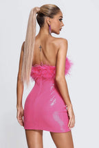 Sequin Faux Fur Off Shoulder Party Dress image 4