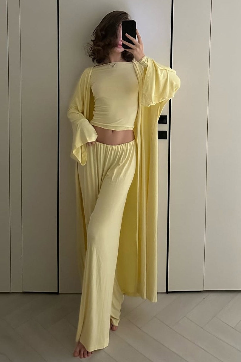 Solid Knit Flowly Long Sleeve Robe Three Piece Set image 5