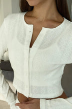 Knitted Cotton Jacquard Cropped Long Sleeve Three Piece Set image 4