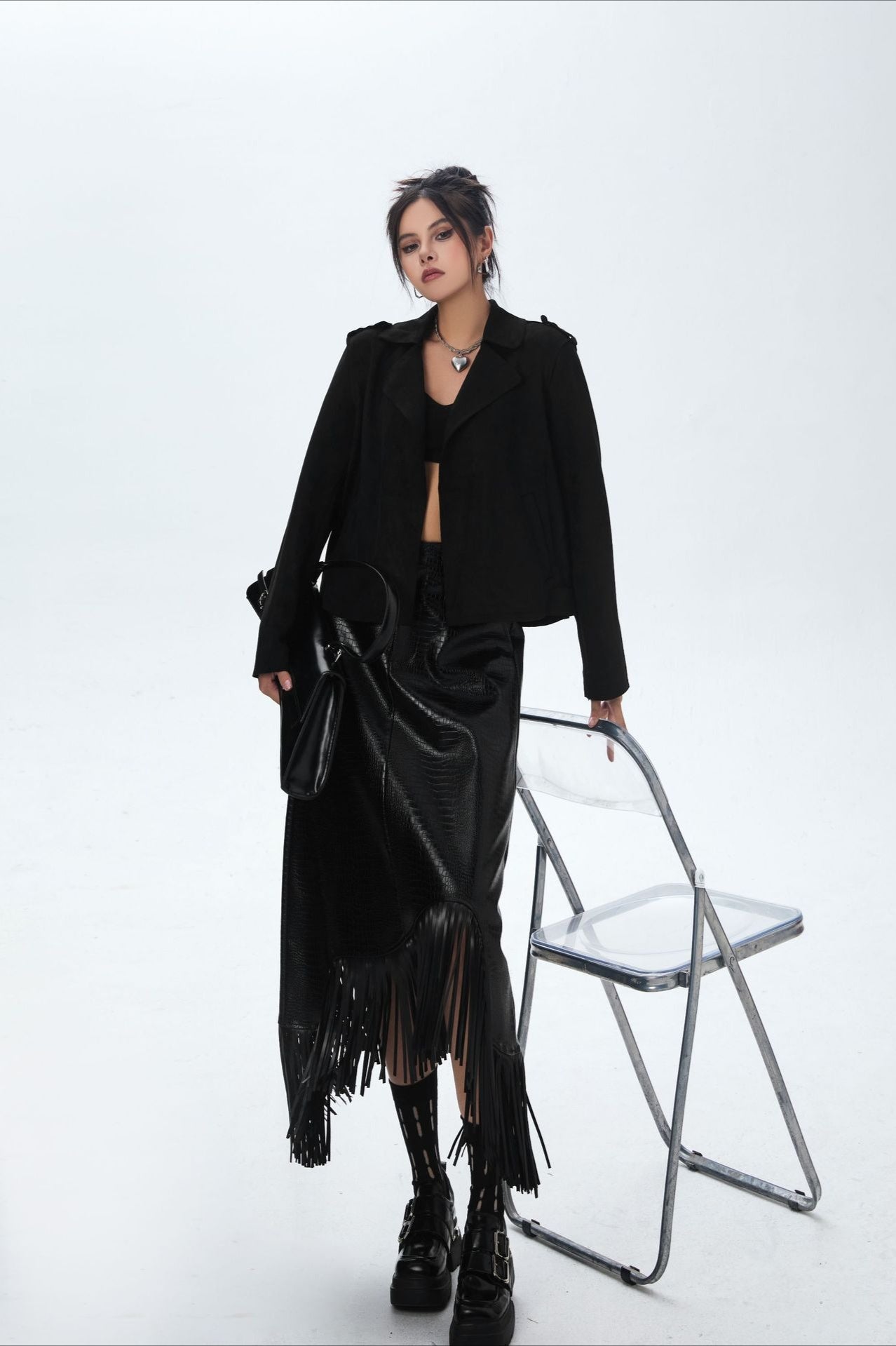 Suede Open Front Biker Jacket image 14