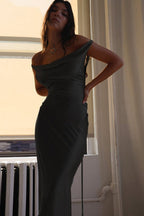 Satin Cowl Neck Backless Formal Dress image 5