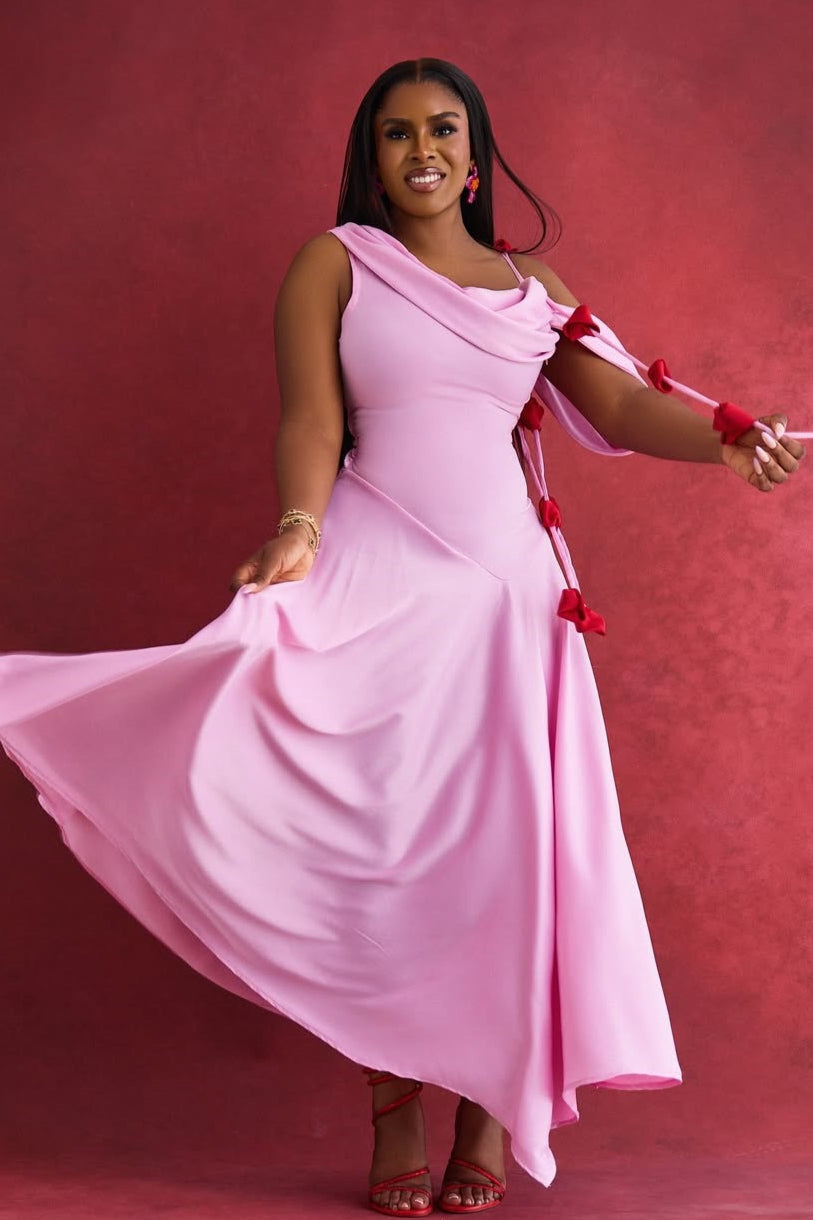 Solid Asymmetrical Shoulder Cowl Neck Cami Maxi Dress image 6