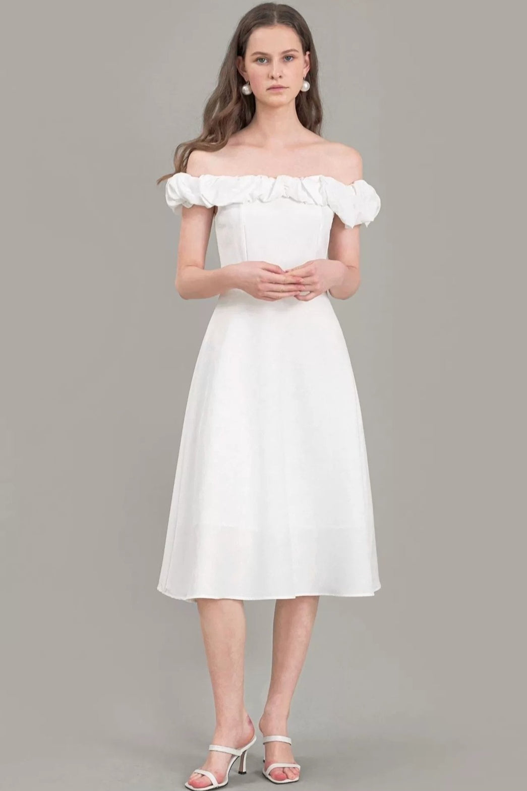 Satin Ruched Off-the-shoulder Cocktail Dress image 6