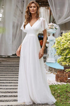 V Neck Mesh Elegant Ruffle Long Reception Dress image 3