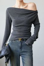 Chic Off Shoulder Fitted Knit Top image 1