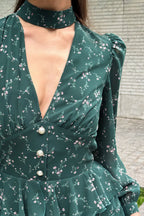 V Neck Long Sleeve Ruffled Floral Print Skirt Set image 5