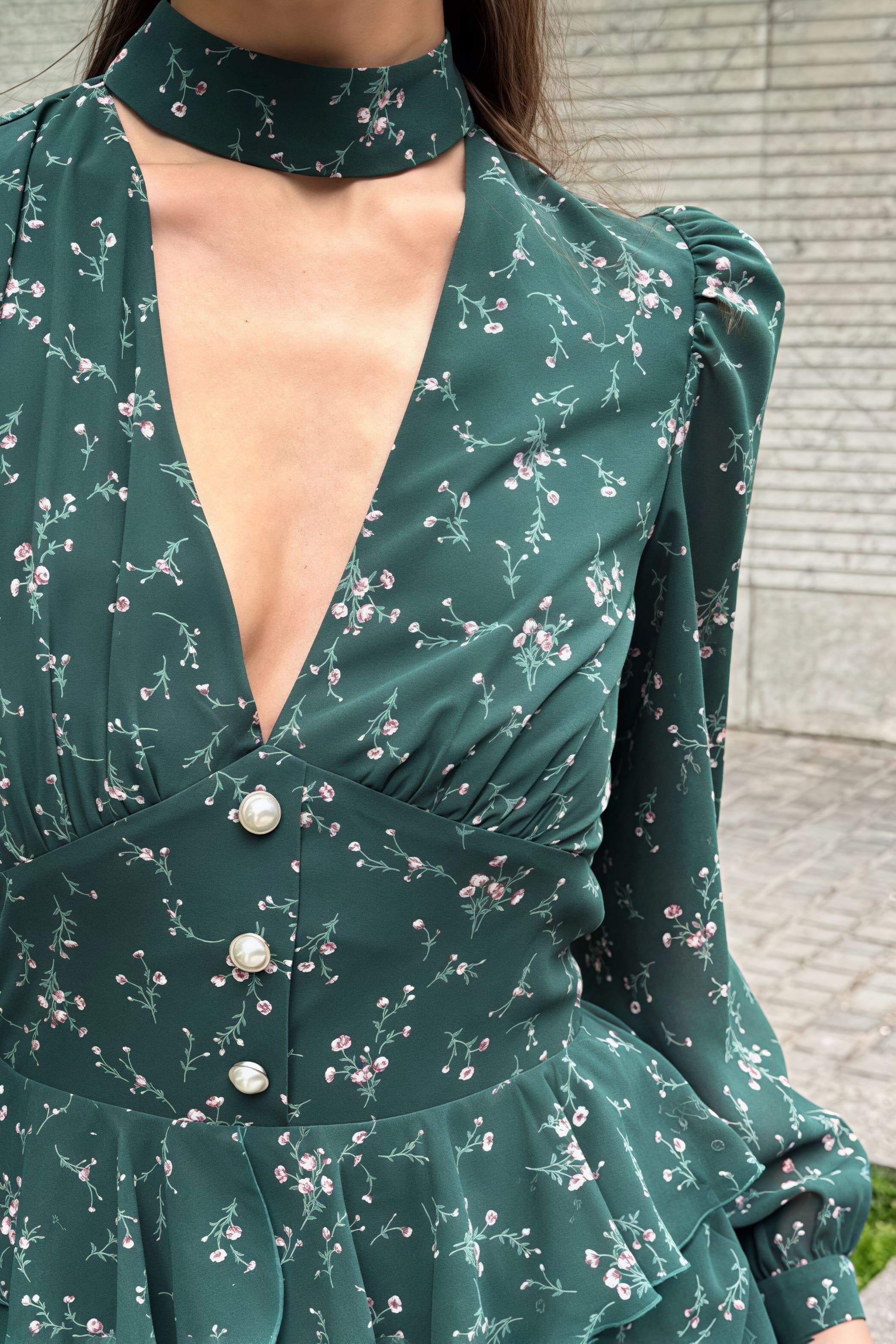 V Neck Long Sleeve Ruffled Floral Print Skirt Set image 5