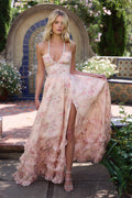 Elegant Floral Pearl Cami Flared Maxi Dress image 1
