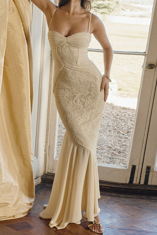 Lace Ruffle Slip Maxi Formal Dress image 1