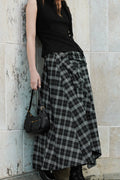 Asymmetrical Black White Plaid Slim-Fit Skirt image 1