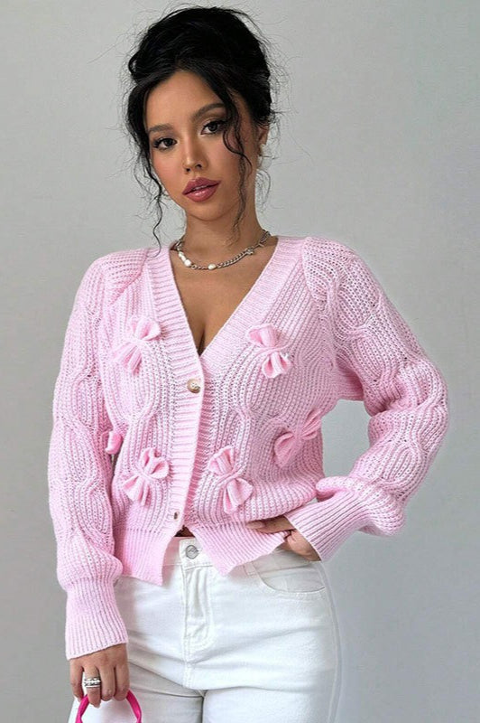 Solid Long-Sleeve Bow-Knot Knit Cardigan image 2