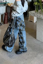 Plaid Patchwork High Waist Denim Pant image 5
