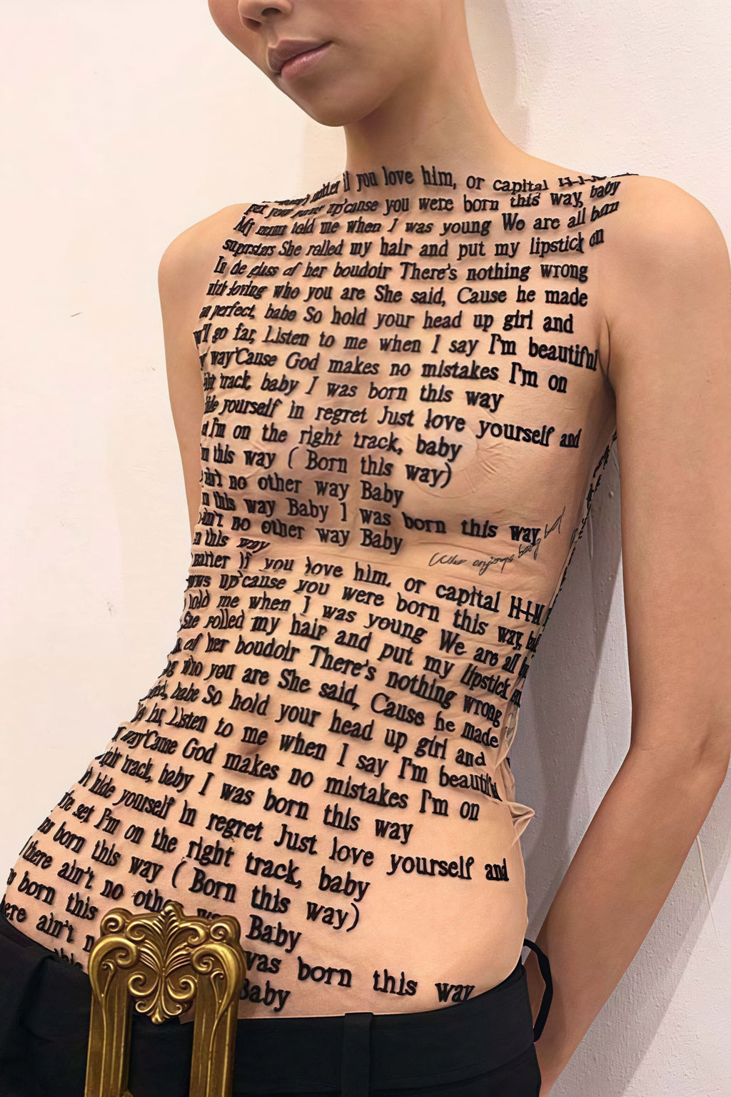 Letter Print Sheer Mesh Sleeveless Crew Neck Slim Blouse image 3