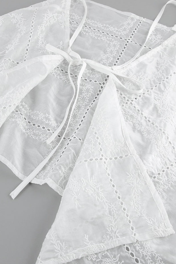 Wrap Embroidered Cutout Tie Loose Two Piece Set image 4