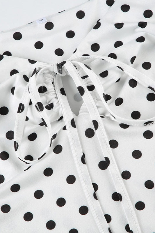 Polka Dot V-Neck Tie Waist Crop Top image 4