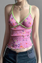 Mesh Floral Contrast V Neck Cami Top image 2