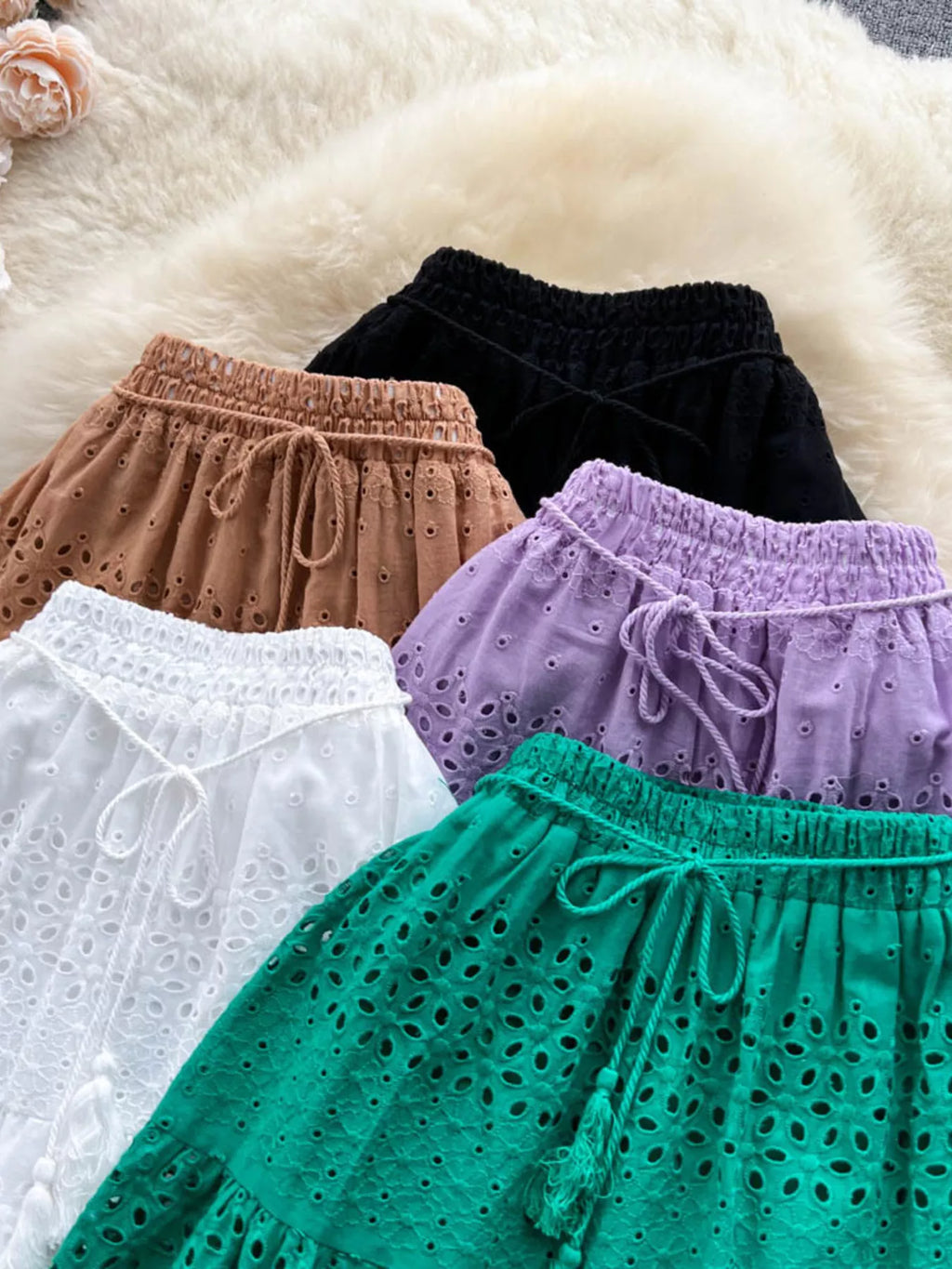 Soleil Eyelet Skirt detail view styled for Avrienne
