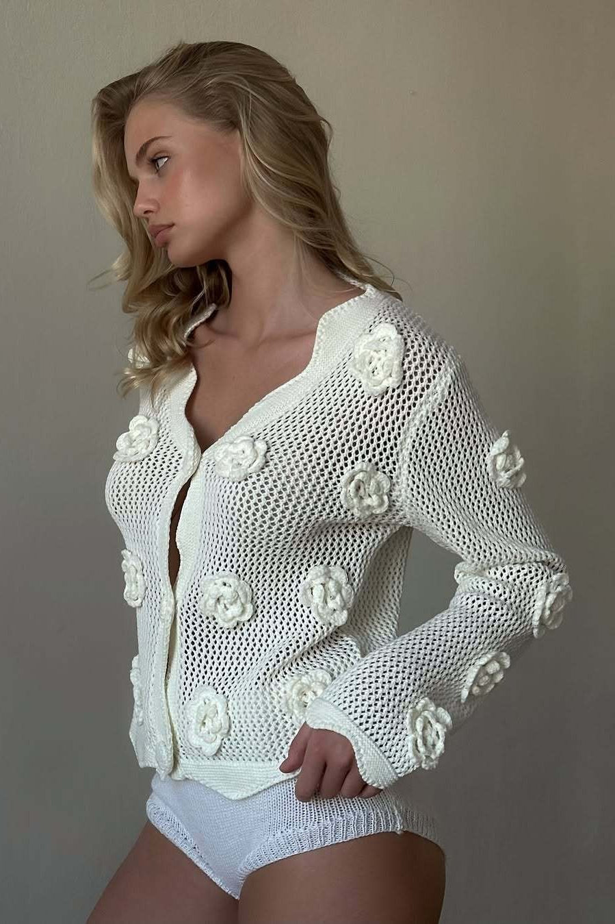 Crochet Rose Cutout Slim-Fit Blouse image 2