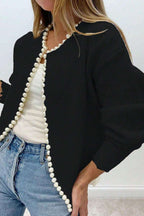 Pearl-Trimmed Crew-Neck Heavy-Detail Knit Cardigan image 6