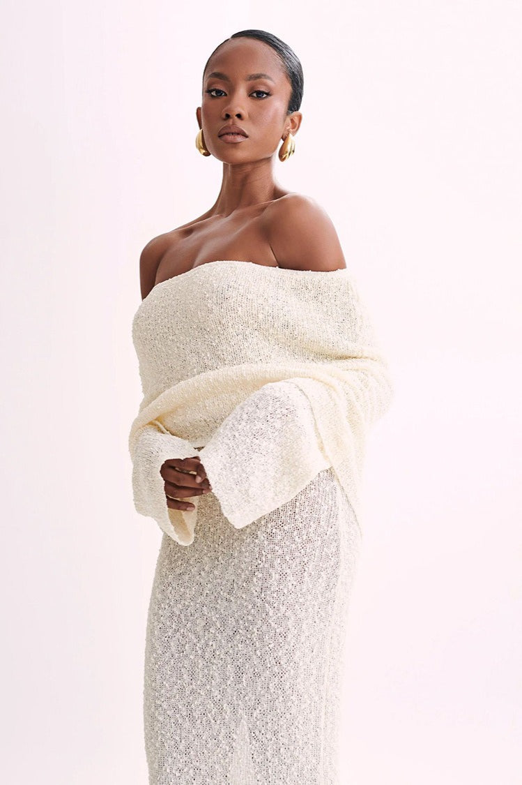 Off Shoulder One Shoulder Knit Sweater Dress image 7