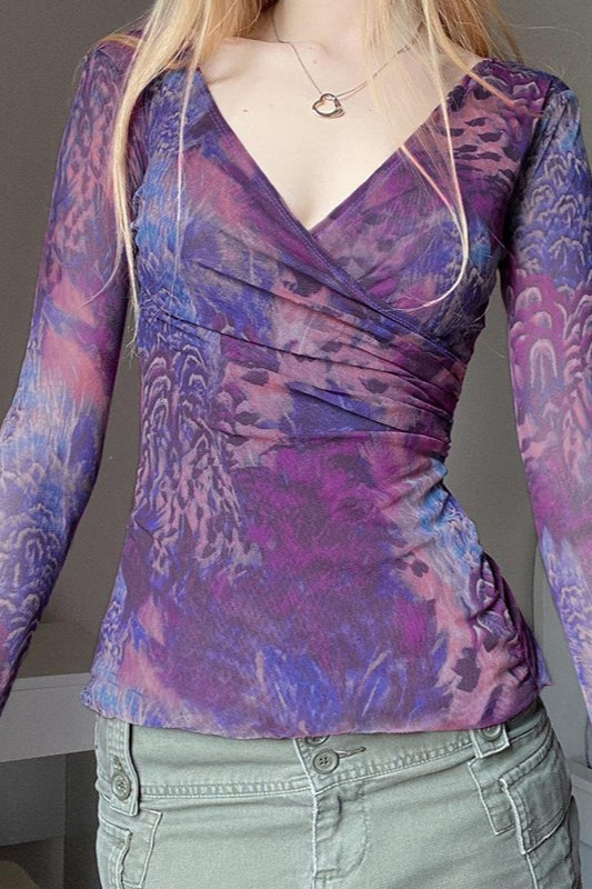 Cross V Neck Printed Blouse image 2