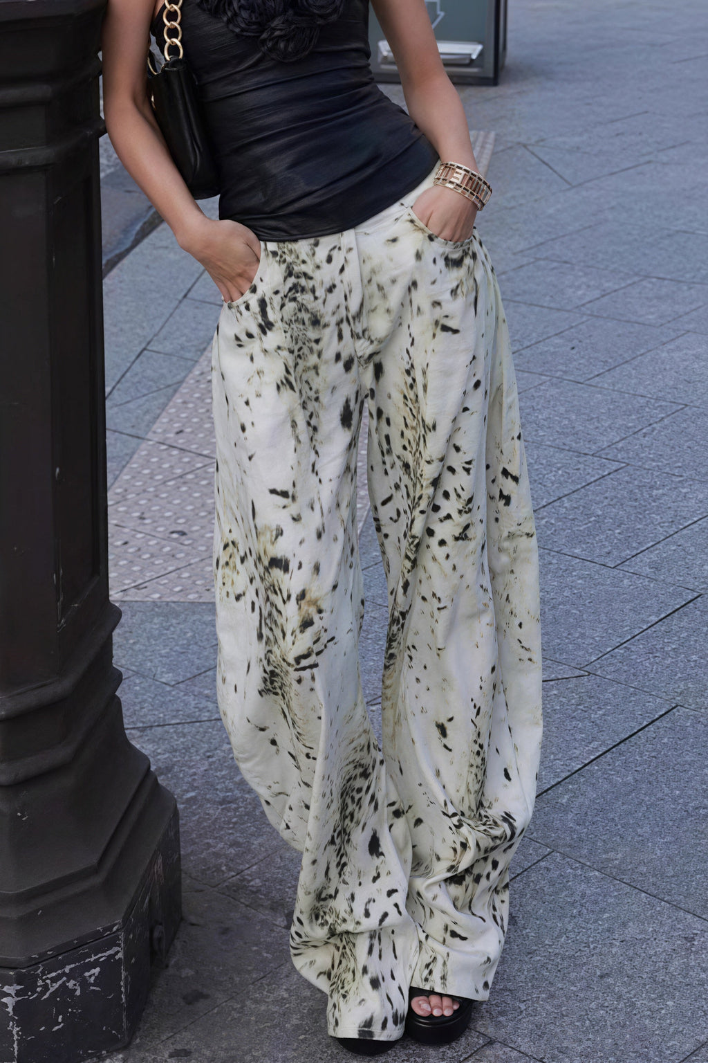Retro Washed Leopard Wide Leg Jeans image 1