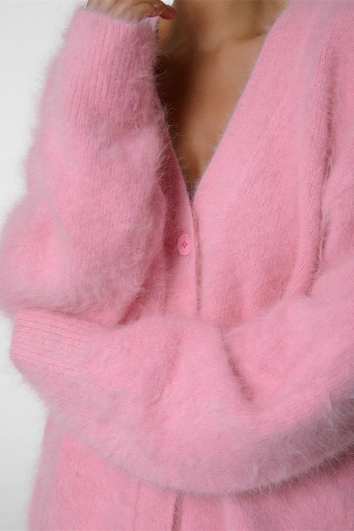 V-Neck Fluffy Knit Cardigan Sweater image 18