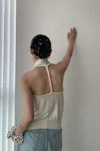 Elegant Solid Draped Neck Halter Top image 11