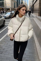 Cropped Faux Leather Insulated Puffer Jacket image 11