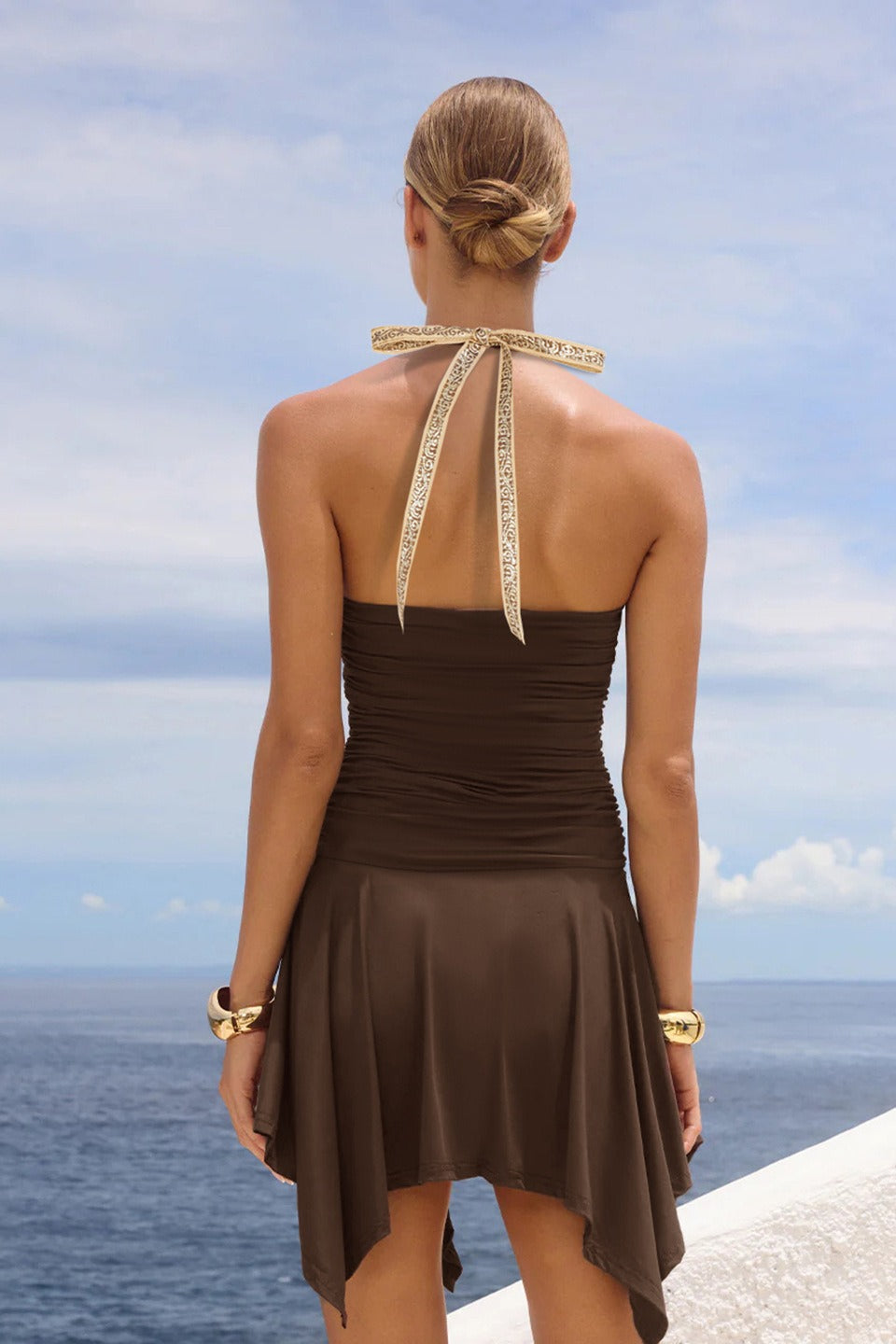 Vintage Deep V Ethnic Tape Irregular Mini Dress image 5