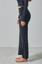 Solid Fitted Foldover Soft Pants image 13
