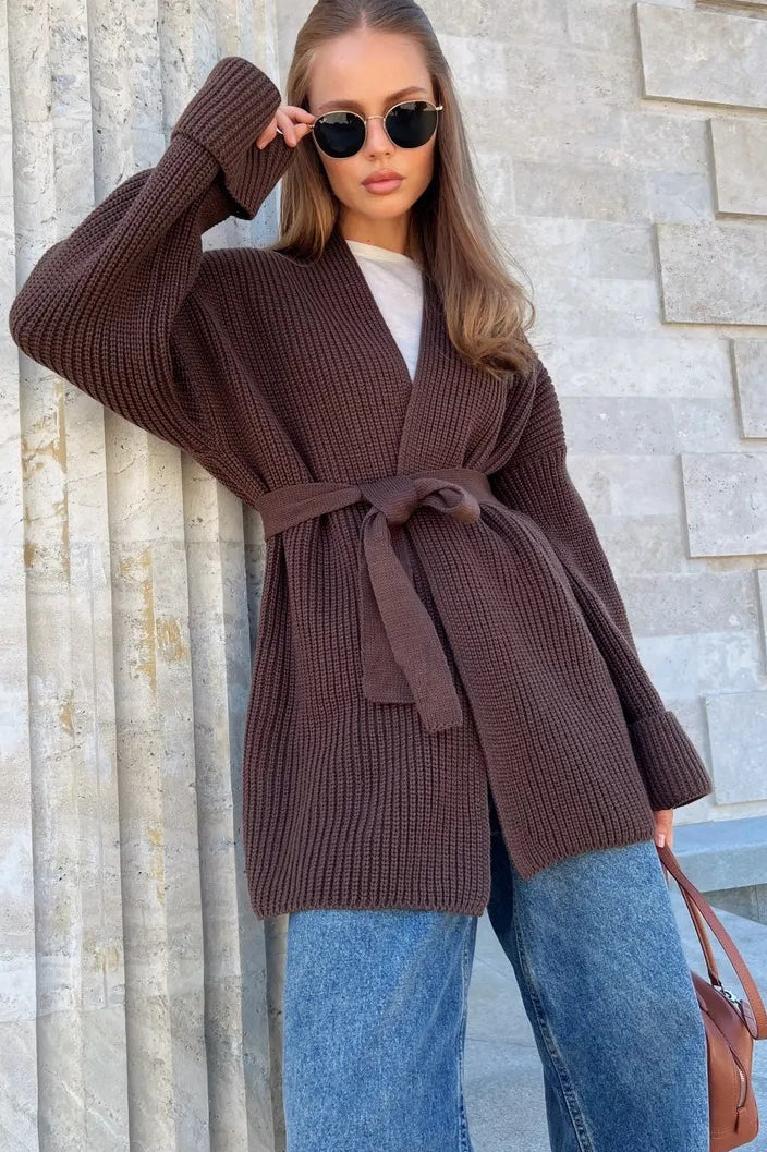 Relaxed Cozy Tie Waist Knit Cardigan image 14