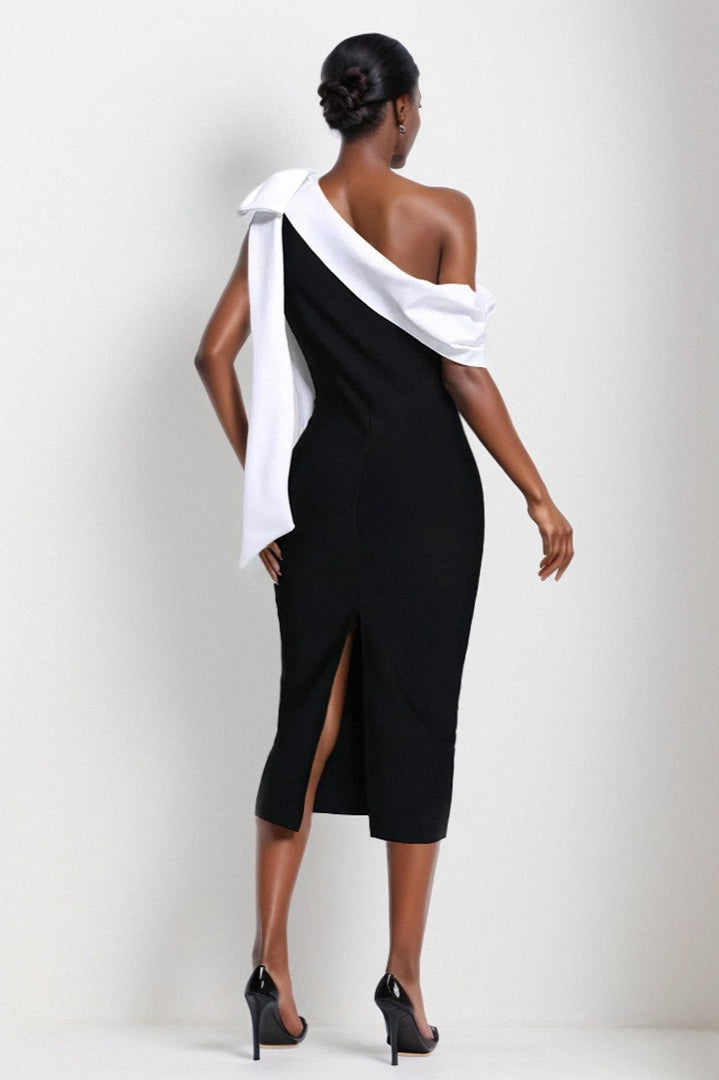 Bandage One-shoulder Color Block Bow Cocktail Dress image 9