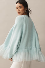 Ruffled Tulle Knit Long-Sleeve Cardigan image 3
