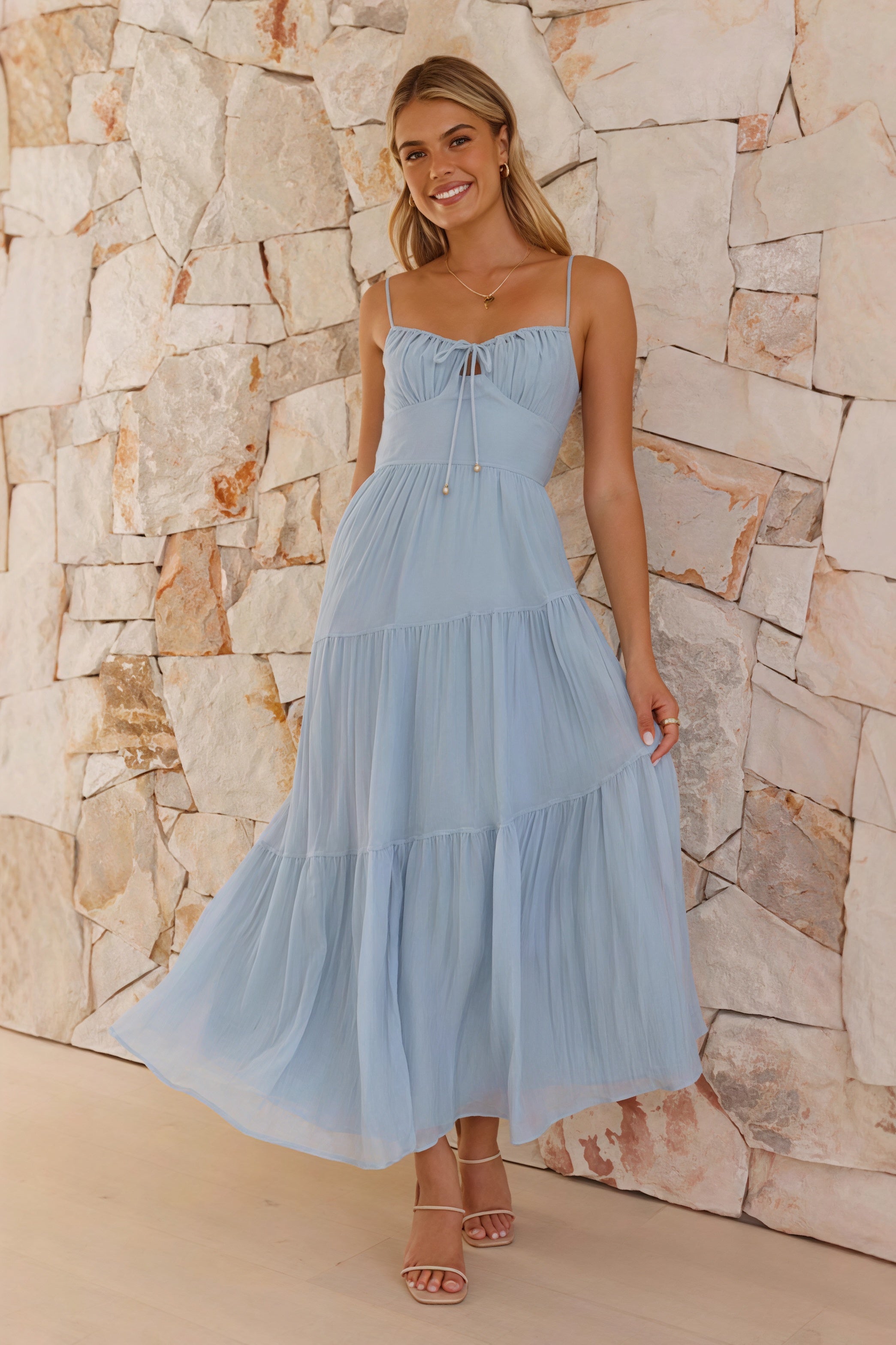 Spaghetti Strap Open Back Flared  Maxi  Vacation Dress image 1