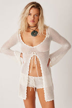 Solid Sexy V Neck Tie Knit Hollow Blouse image 9