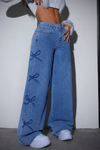 High Waist Washed Bow Tie Jeans image 5
