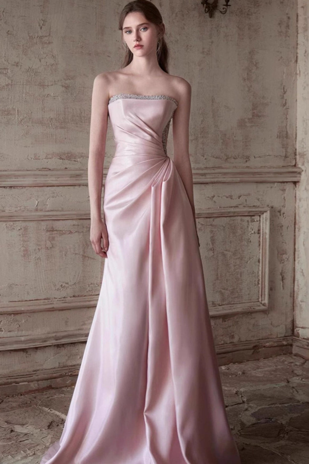 Pink Strapless Elegant Waist Slimming Prom Dress image 3