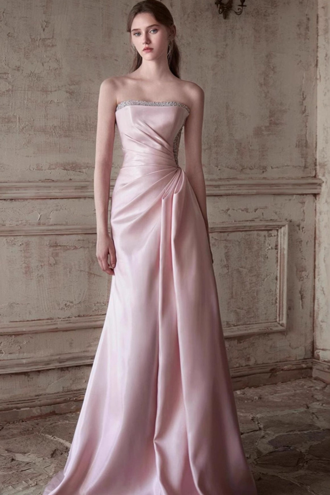 Pink Strapless Elegant Waist Slimming Prom Dress image 3
