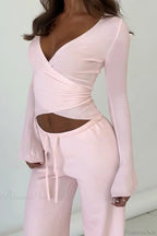 Y2K Sexy V-Neck Fitted Top Casual Pants Two Piece Set image 1