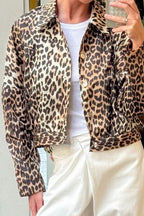 Leopard Print Zipper Cropped Jacket image 3
