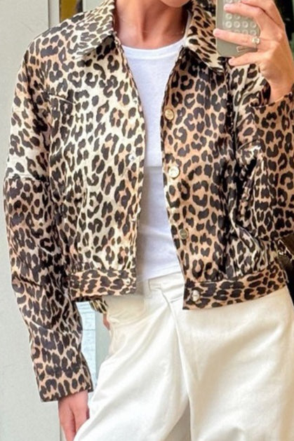 Leopard Print Zipper Cropped Jacket image 3